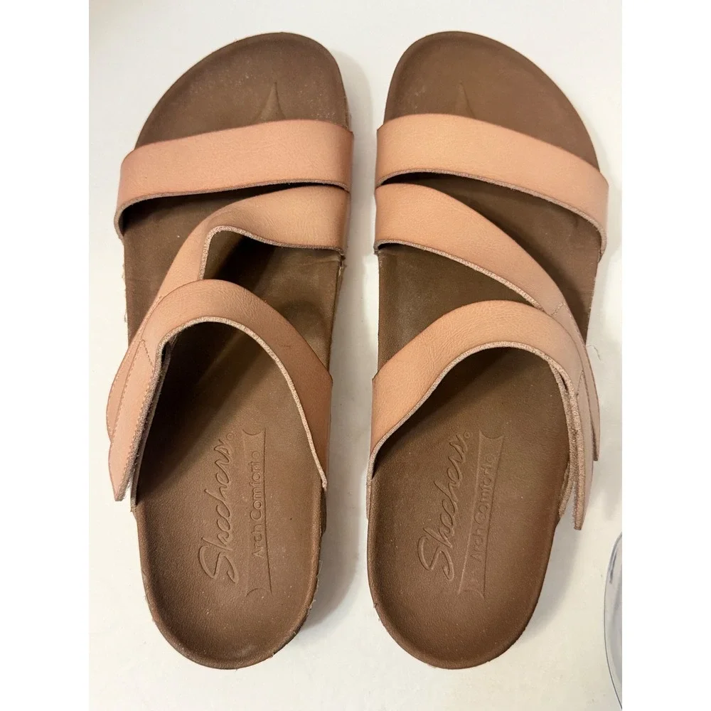 Skechers Arch Comfort Pink Triple Strap Slide Sandals Womens 10
